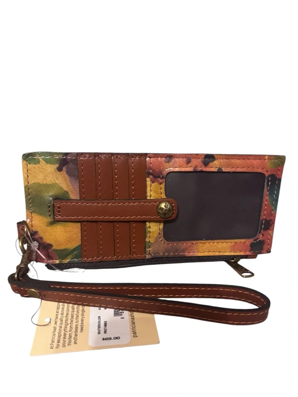 Patricia Nash Heritage Alanna Leather Wristlet Card Organizer, Watercolor, NWT